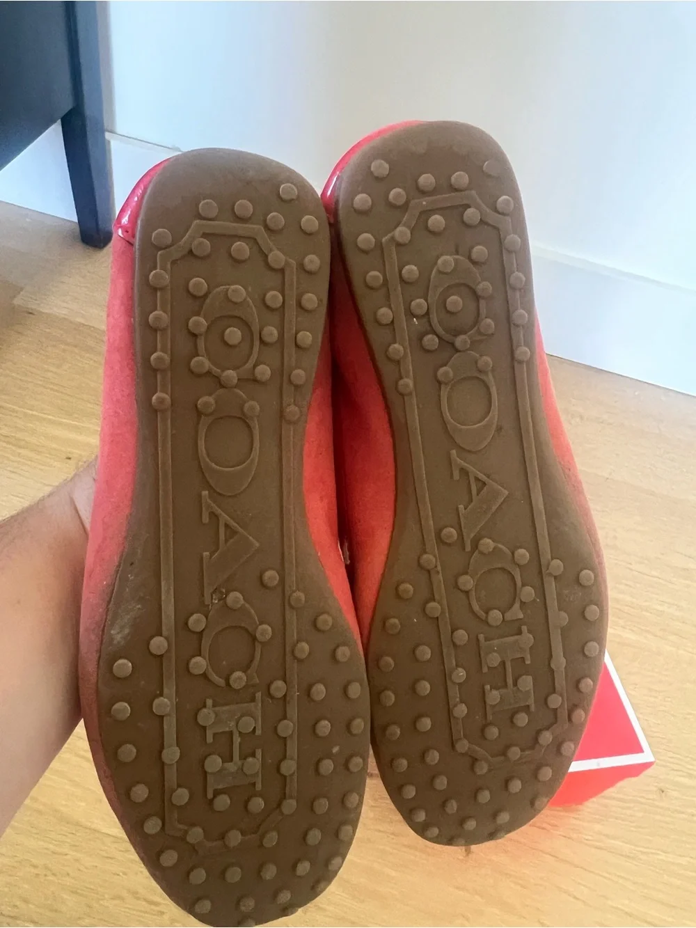 Coach Red Nubuck Nicola Moccasin with Gold Logo - Picture 6 of 6